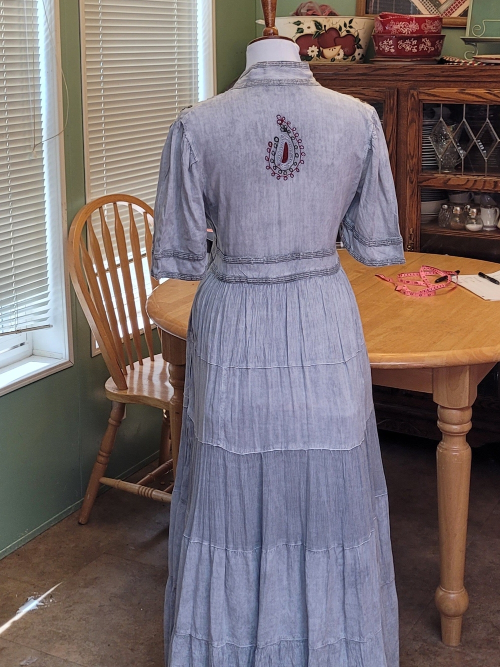 Bohemian Embroidered V-Neck Maxi Dress in Light Gray NWOT - Picture 2 of 8